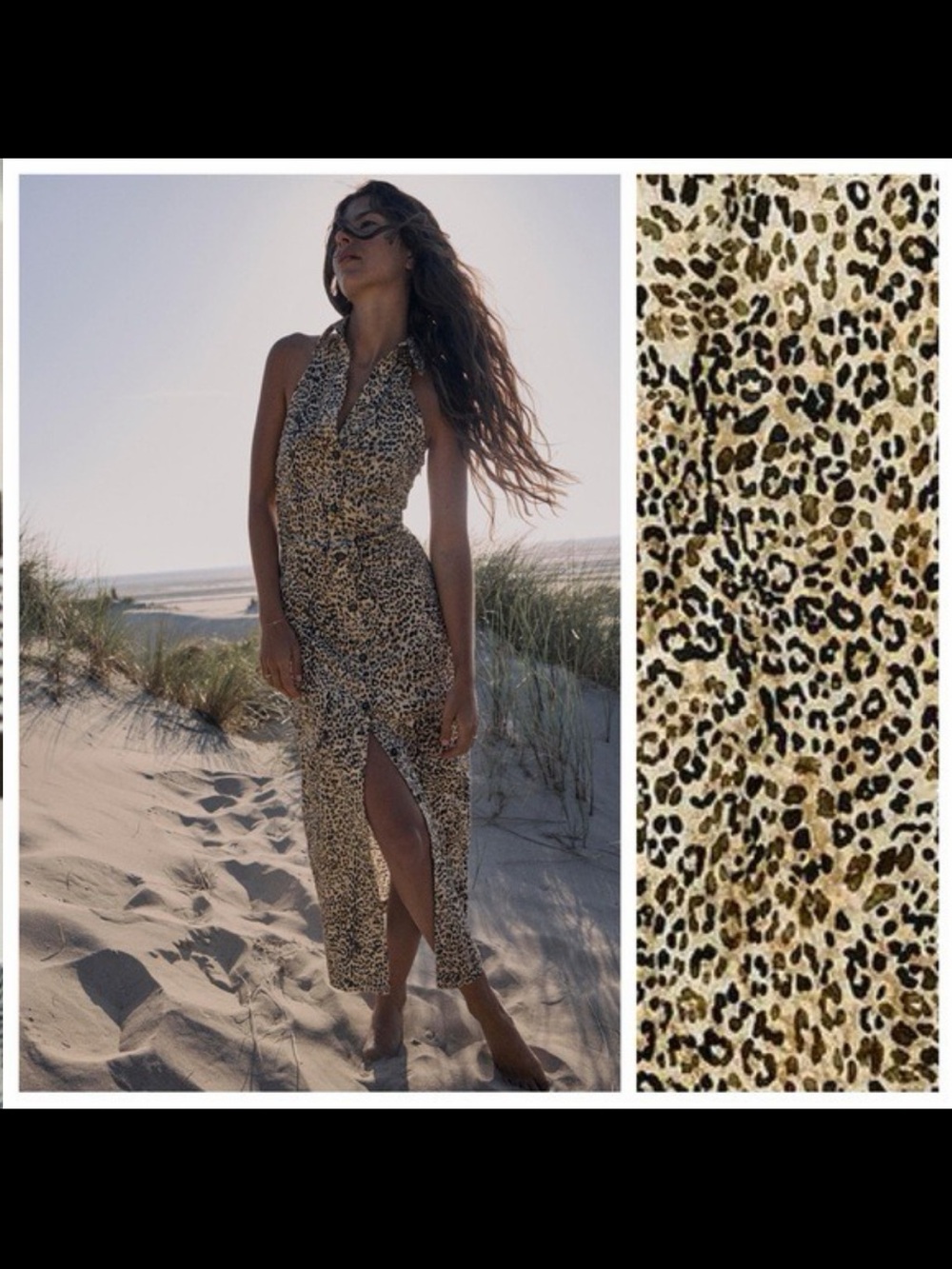 Zara Leopard Print Halter Maxi Dress - Beige & Black